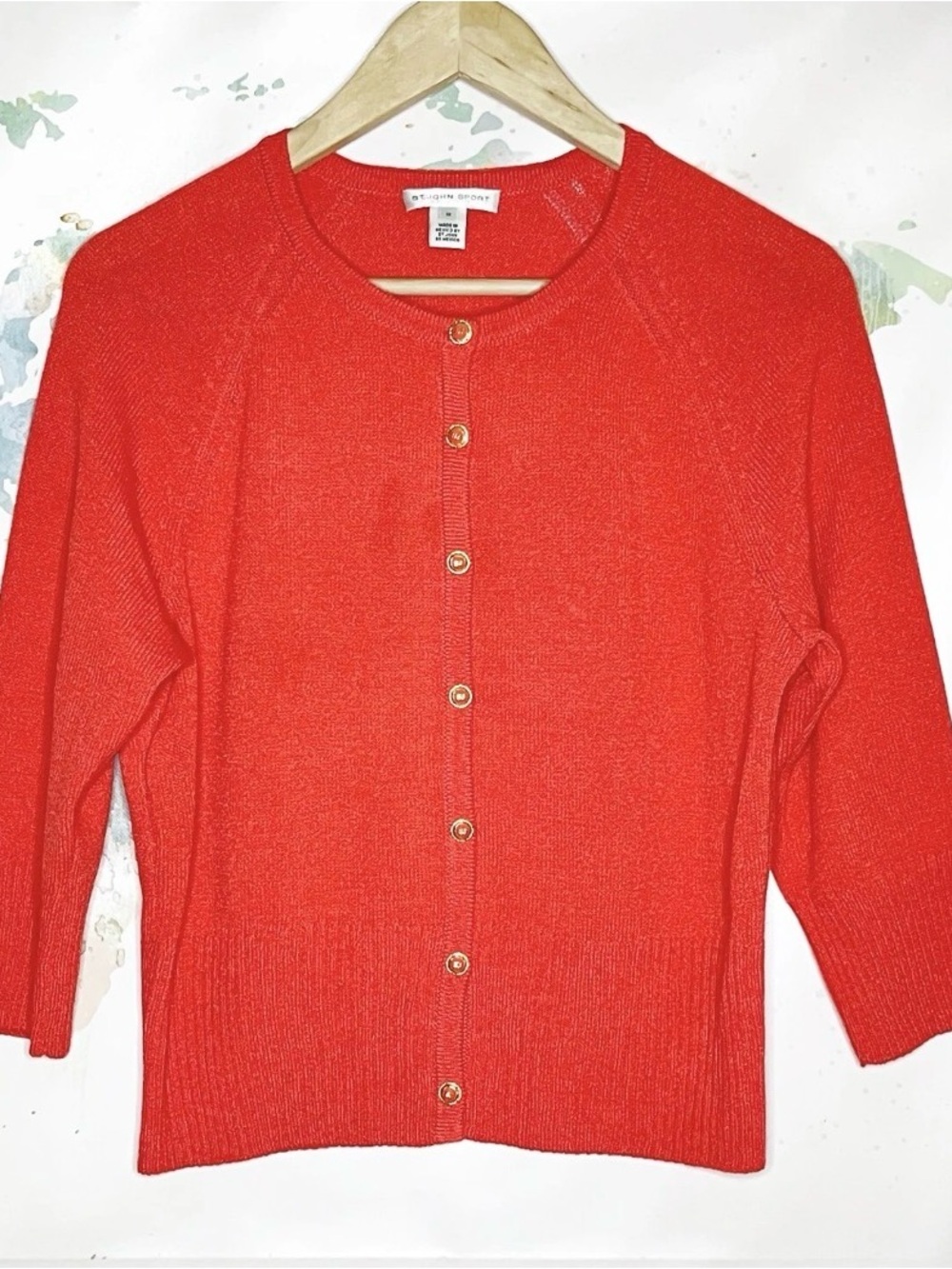 St John Sport (Vintage) Round-Neck Red Button-Front Sweater Cardigan sz Medium
